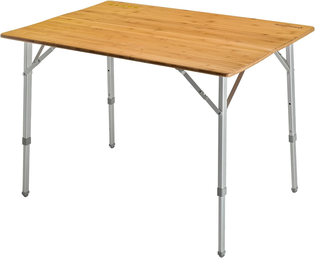 KingCamp Falten Bambus Campingtisch Klapptisch Verstellbare Höhe Aluminiumrahmen für Outdoor Camping