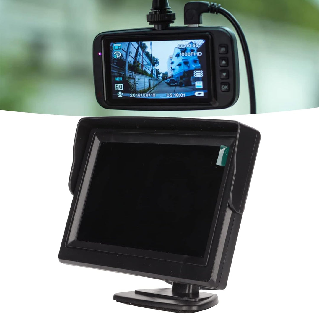 Goshyda 4,3-Zoll-Automonitor, Farb-LCD-Rückfahrmonitor mit Sonnenblende, Unterstützt Autokamera, DVD