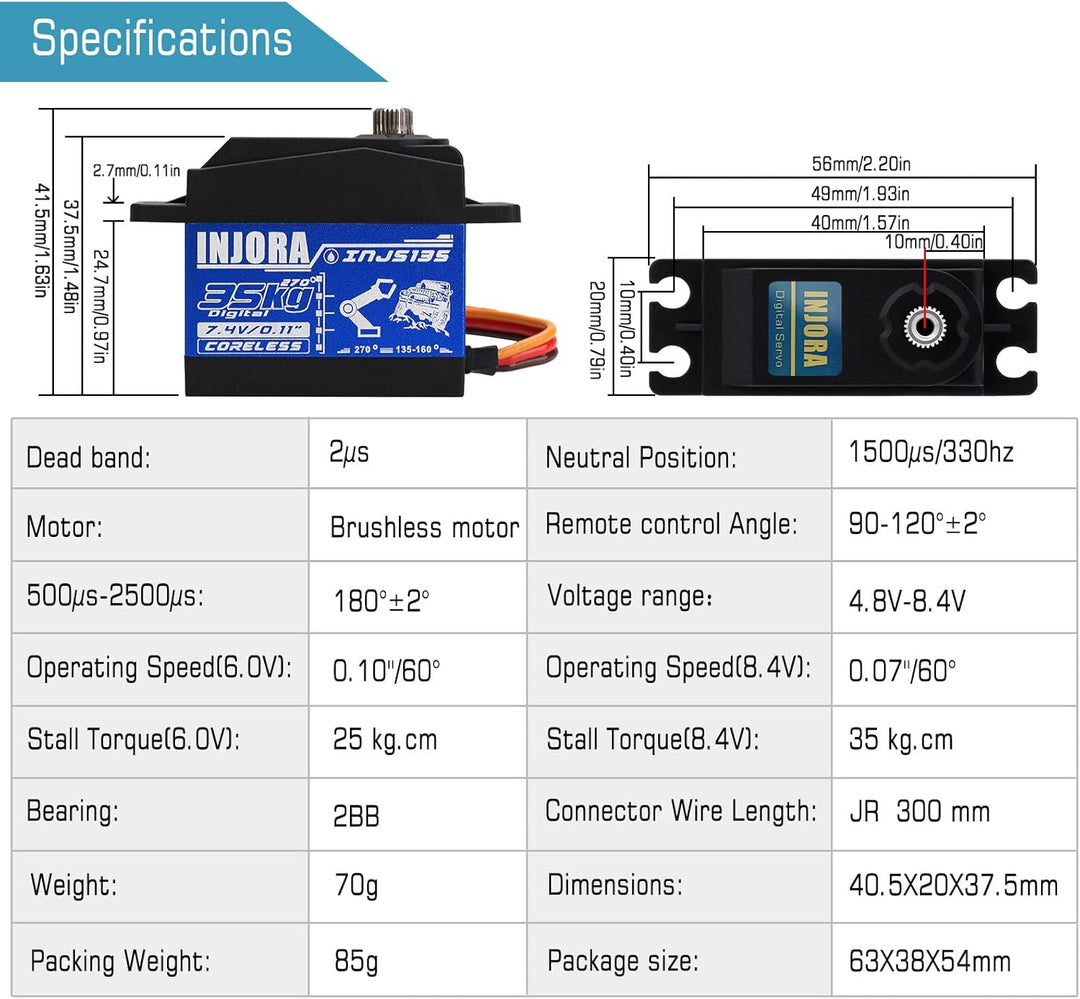 INJORA RC Servo Motor 35KG Wasserdicht Brushless Servo Grosses Drehmoment Digital Servo Hoch Stromsp