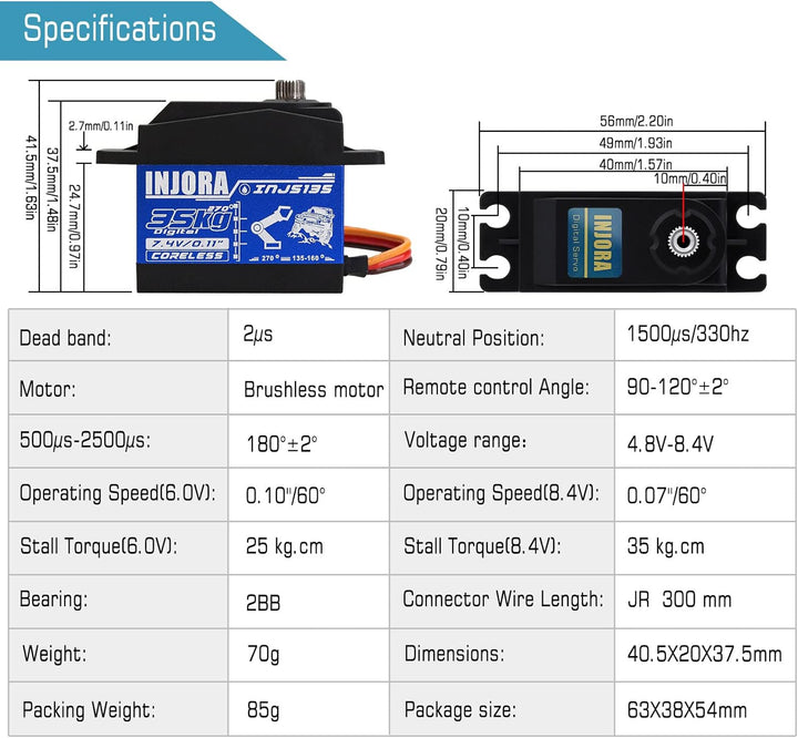 INJORA RC Servo Motor 35KG Wasserdicht Brushless Servo Grosses Drehmoment Digital Servo Hoch Stromsp