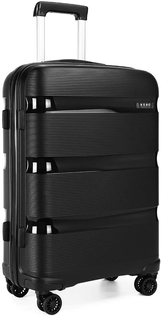 KONO Koffer Trolleys Reisekoffer mit TSA Schloss L (65cm Mittelgross Koffer) Schwarz, L (65cm Mittel