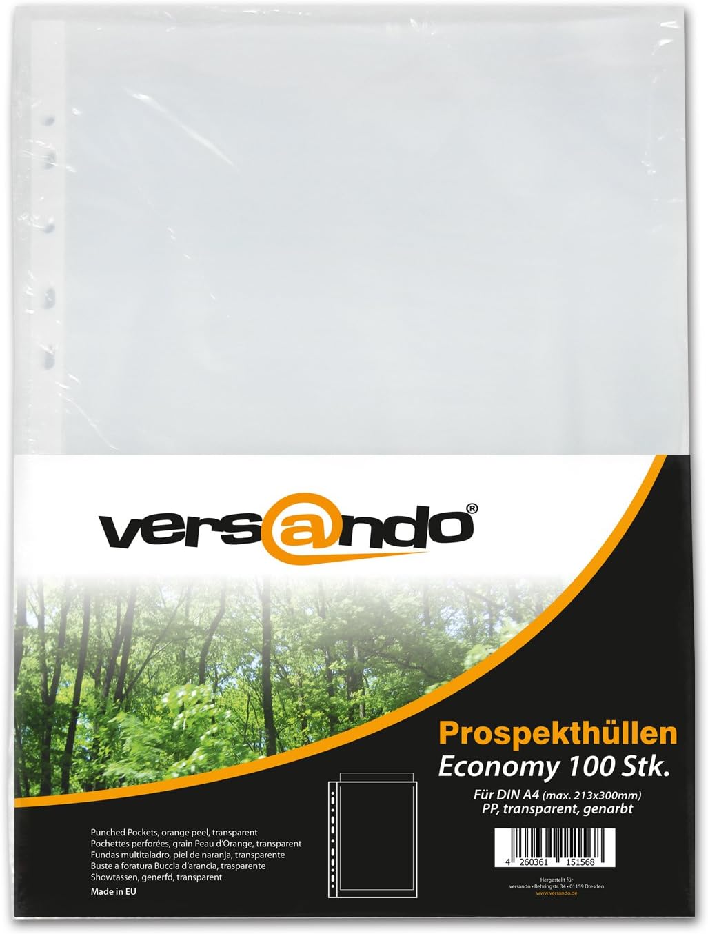 versando 1.000x A4 Prospekthüllen Economy mit Heftrand Klarsichthüllen genarbt transparent 45my (10x