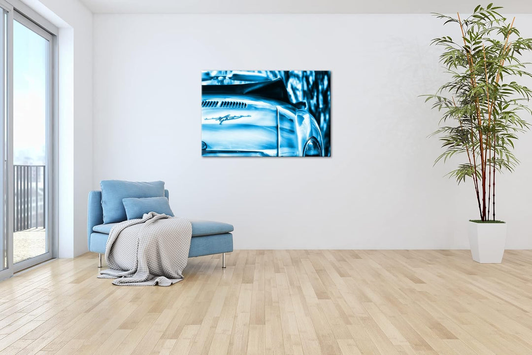 deyoli goldenes Auto Format 80x60 Effekt: Monocrome Blau als Leinwandbild, Motiv fertig gerahmt auf