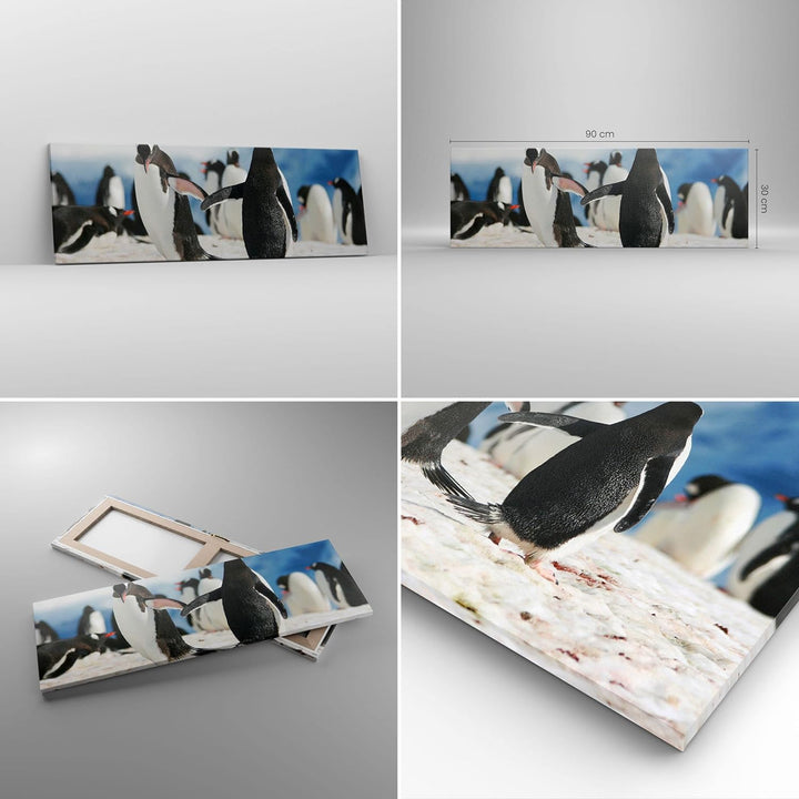 Panorama Bilder auf Leinwand Pinguine Winter Natur Schnee Leinwandbild 90x30cm Wandbilder Dekoration