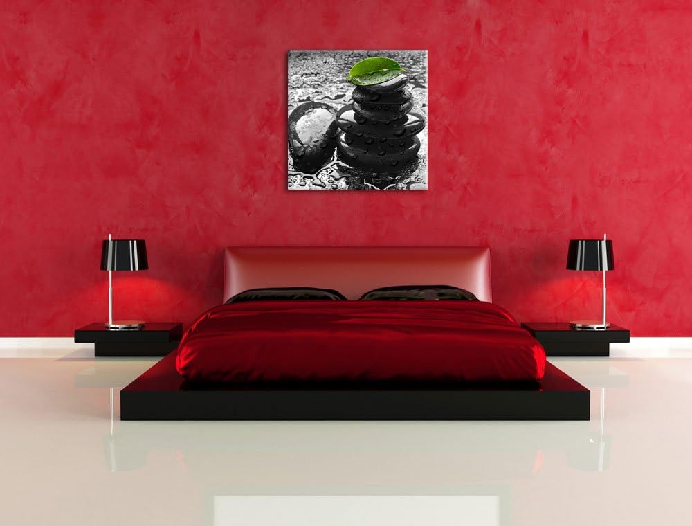 Pixxprint Zensteinturm im Regen als Leinwandbild/Grösse: 70x70 cm/Wandbild/Kunstdruck/fertig bespann