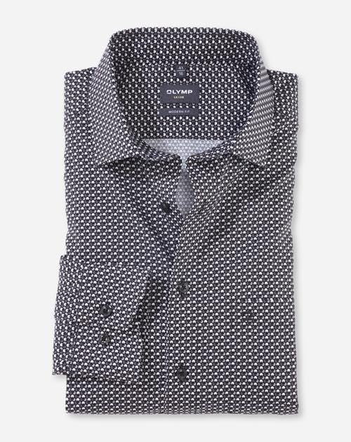 OLYMP Herren Businesshemd Langarm Luxor,Rotationsdruck,modern fit,Global Kent 39 Schwarz 68, 39 Schw