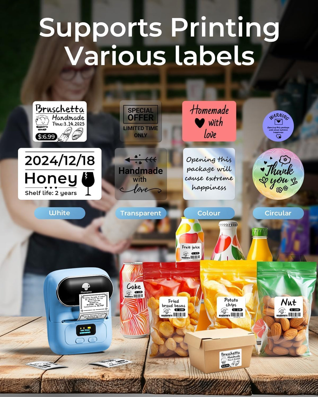 Phomemo M110 Bluetooth Etikettendrucker Barcode Etikettendrucker beschriftungsgerät Selbstklebend La