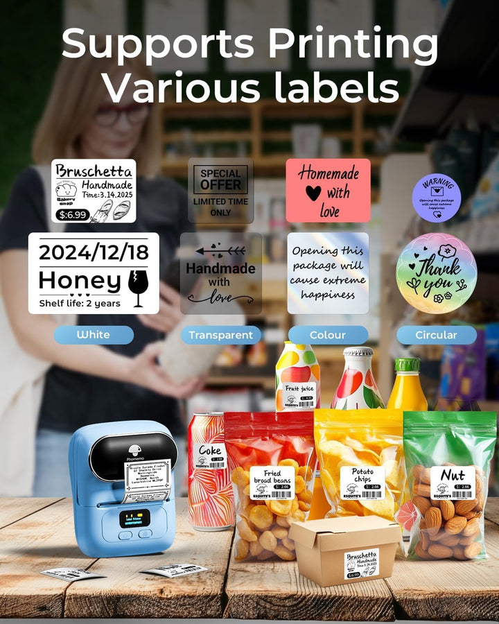 Phomemo M110 Bluetooth Etikettendrucker Barcode Etikettendrucker beschriftungsgerät Selbstklebend La