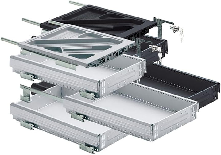 Hettich 77602 Systema TOP 2000 Container-Set Silent System, Teilauszug, ET 530mm, schwarz, Schwarz