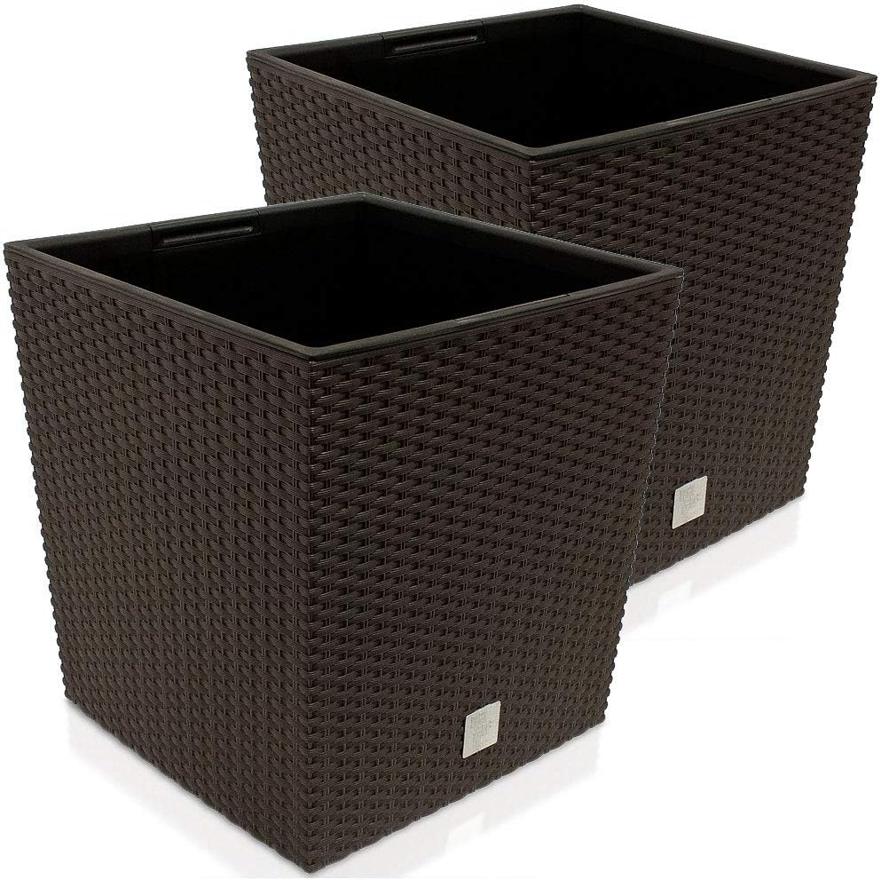 Deuba® 2X Blumentopf 65L 40x40x41cm Rato Low Innentopf Mit Griffen Wetterfest Rattanoptik Pflanzkast