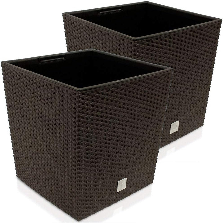 Deuba® 2X Blumentopf 65L 40x40x41cm Rato Low Innentopf Mit Griffen Wetterfest Rattanoptik Pflanzkast