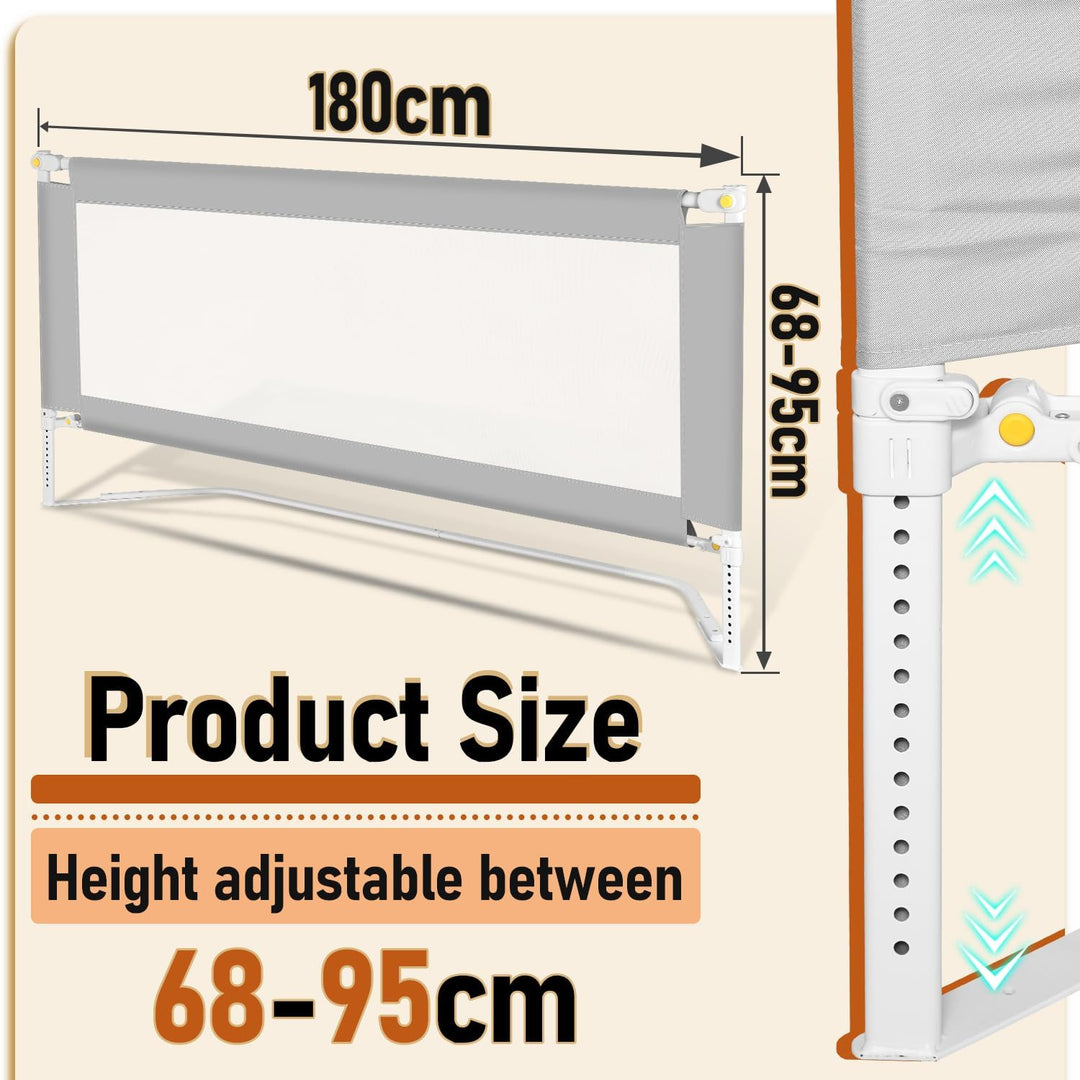 Tubiaz 180cm Bettgitter Rausfallschutz, Klappbare Bettschutzgitter mit U-förmige Füsse, Kinderbettgi