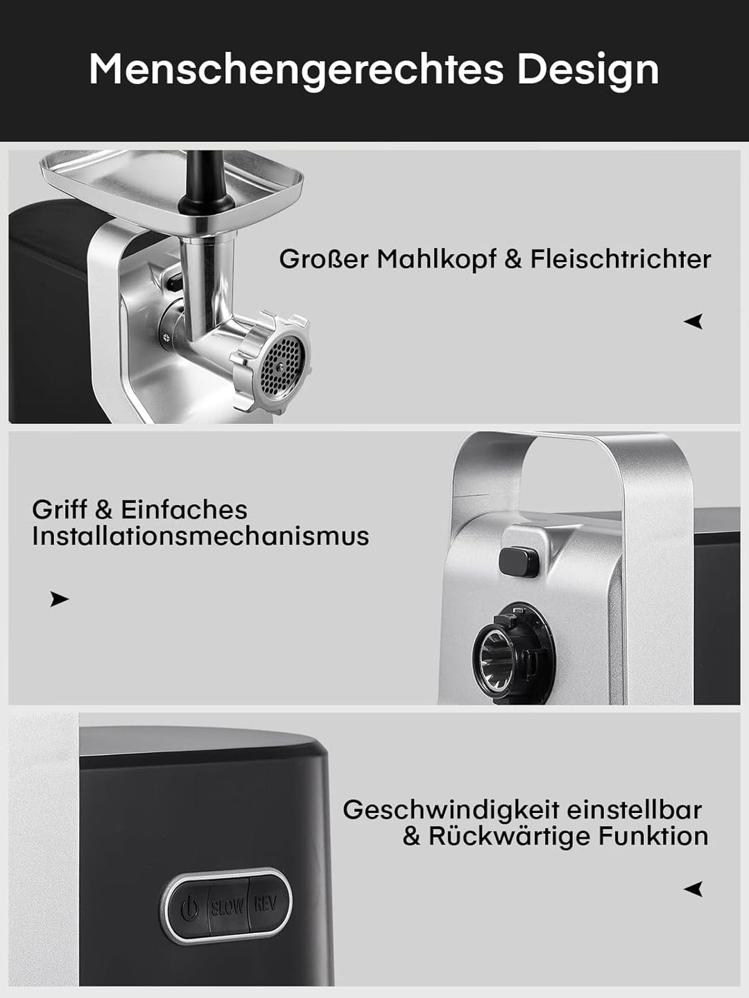 Fleischwolf, HOUSNAT 5 in 1 Fleischwolf Elektrisch Profi mit 3 Edelstahl Loch-Scheiben(3, 5 7mm) & 4