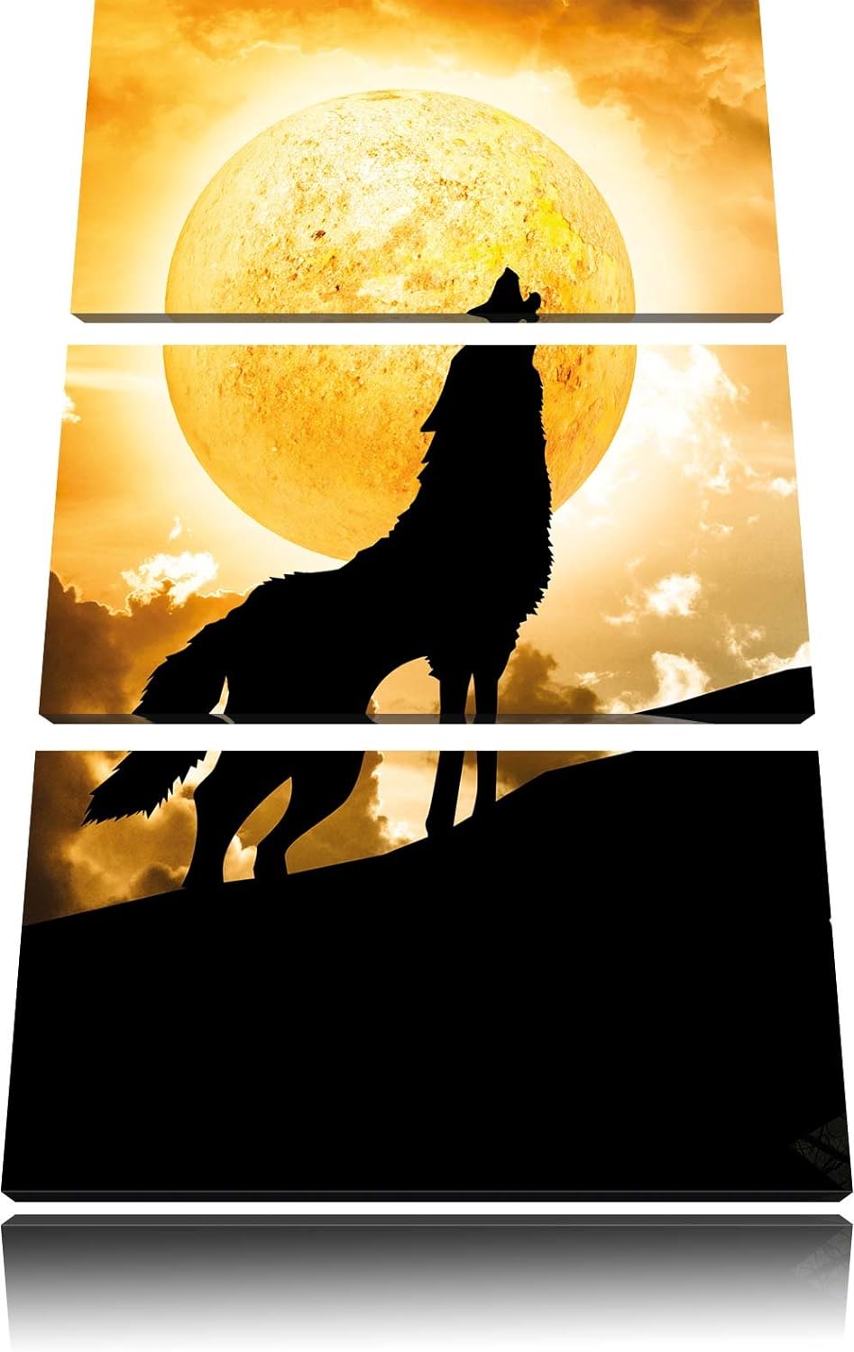Pixxprint Wolf heult Mond an als Leinwandbild/Grösse: 3 Teilig (120x80) / Wandbild/Kunstdruck/fertig