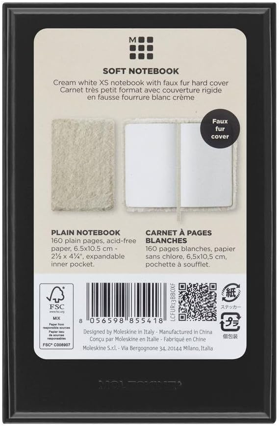 Moleskine - Notizbuch mit Kunstfell, Hardcover und Elastikverschluss, Grösse Extra-Small, Farbe Crem