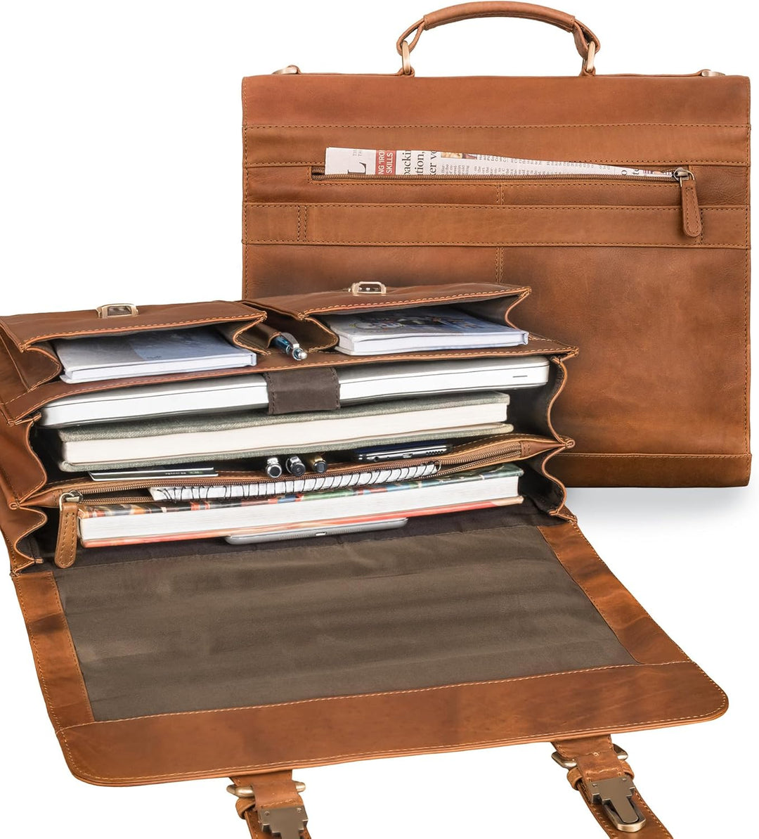 STILORD 'Ludger' Leder Laptop Tasche 15,6 Zoll für Damen und Herren Ordnertasche Echtleder Businesst