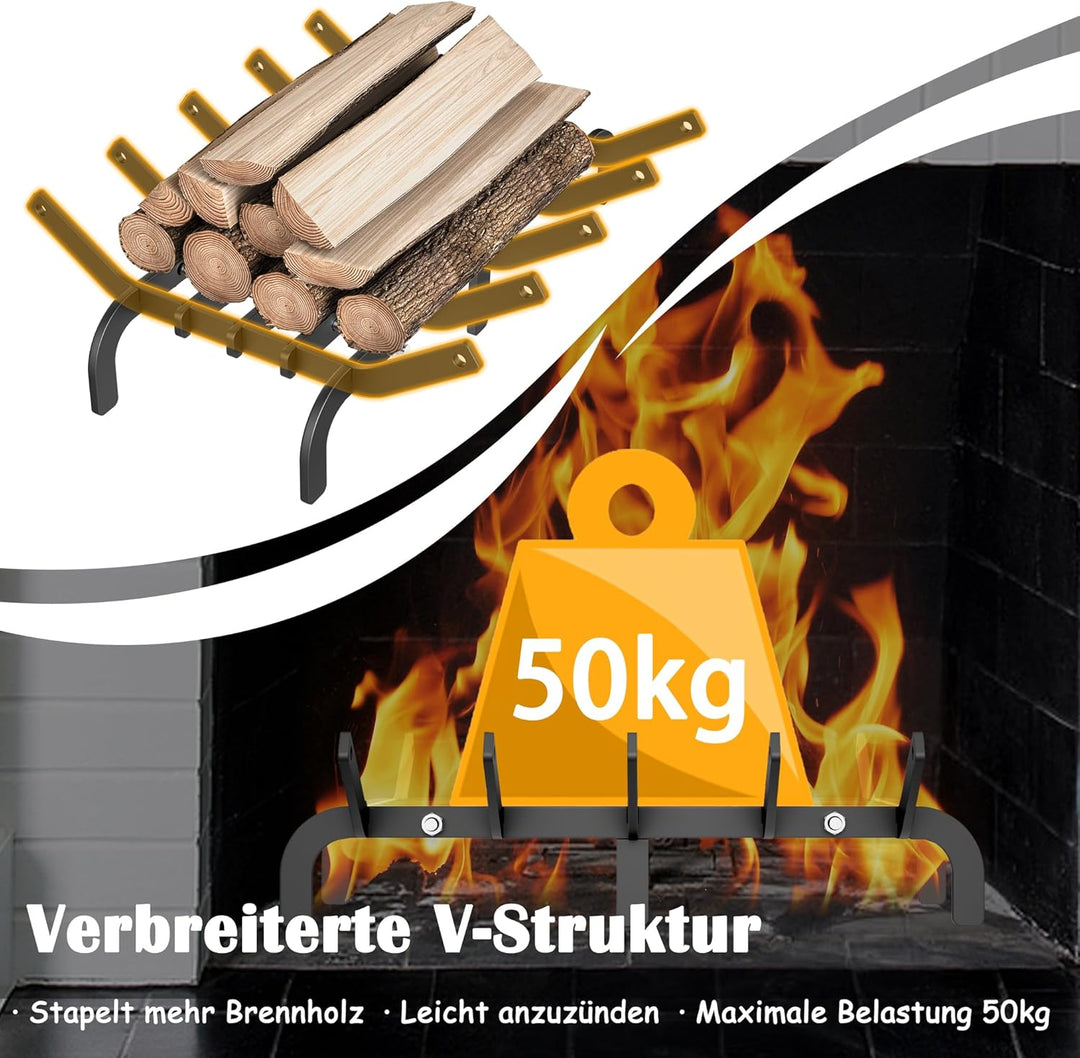 NAIZY Kaminrost Kohlenstoffstahl 42cm Feuerrost für Kamin Feuerbock Holzregal Multfunktional Holzros
