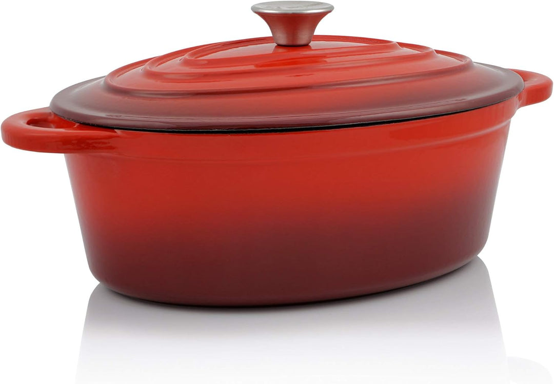 BBQ-Toro Gusseisen Cocotte | 4,3 Liter | rot, oval | Emaillierter Gusseisen Bräter mit Deckel | Guss