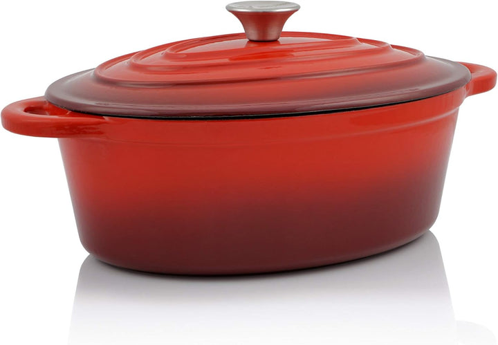 BBQ-Toro Gusseisen Cocotte | 4,3 Liter | rot, oval | Emaillierter Gusseisen Bräter mit Deckel | Guss