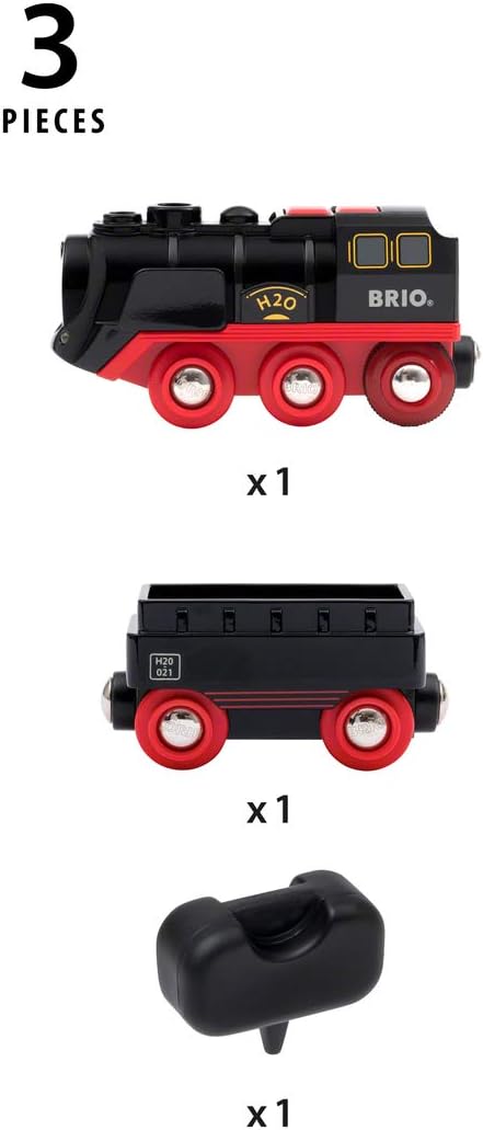 BRIO World 33884 Batterie-Dampflok mit Wassertank - Lokomotive mit echtem kühlen Dampf und Wasserbeh