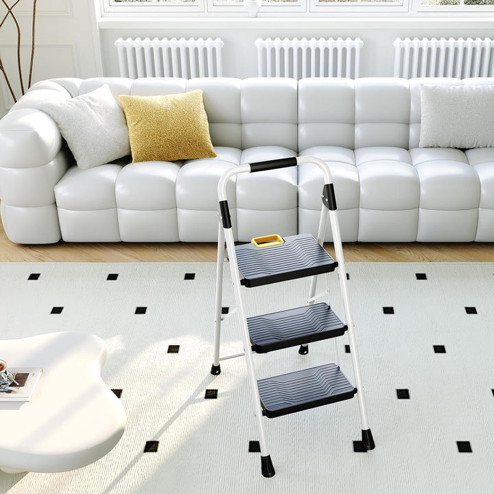 KINGRACK Trittleiter 3 Stufen klappbar 360KG belastbarer mit Sicherheitsverriegelung, rutschfestem B