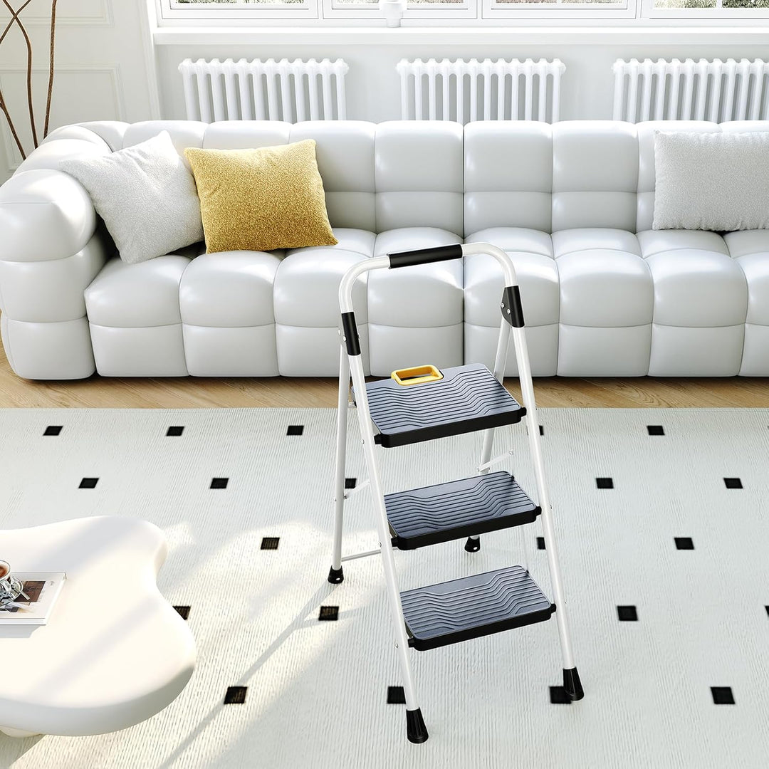 KINGRACK Trittleiter 3 Stufen klappbar 360KG belastbarer mit Sicherheitsverriegelung, rutschfestem B