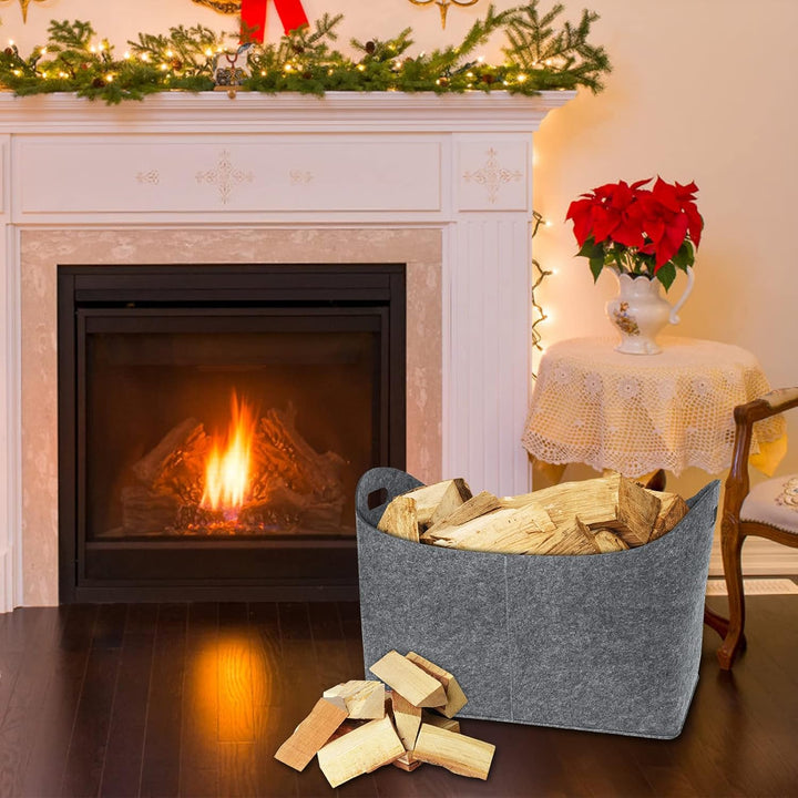 UISEBRT 2 Stück Kaminholztasche aus Filz Holzkorb XL Kaminholzkorb Holztasche mit verstärkten Griffe