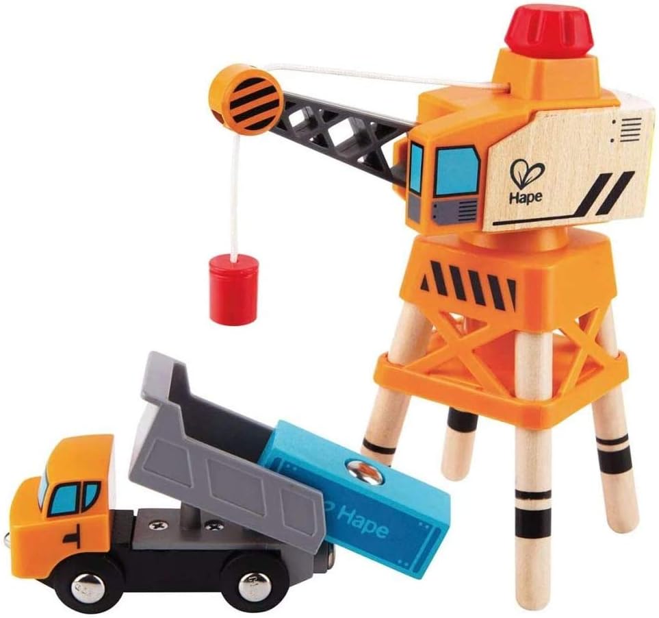 Hape Eisenbahn Spielset mit Kran, drehbarem Kipper und Ladung, ab 3 Jahren