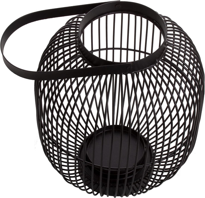 Brandsseller Windlicht Ø 22 x H 28,5 cm Metall mit Henkel Gitter Design Schwarz Kerzenständer Latern