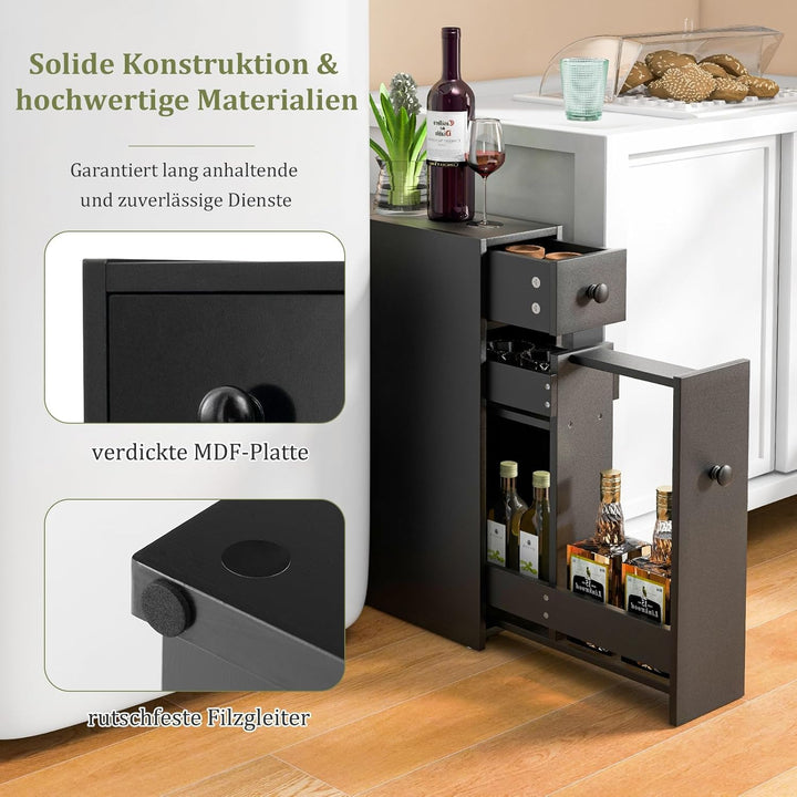COSTWAY Nischenregal mit Schubladen, schmaler Nischenschrank aus Holz, Badschrank, Badregal, Seitens