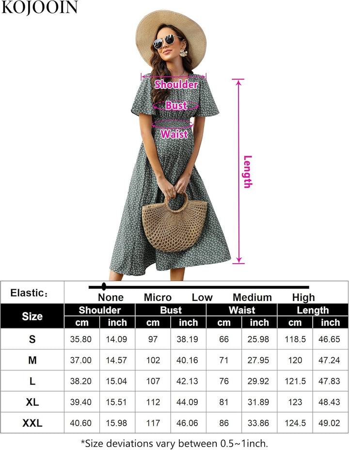 KOJOOIN Damen Umstandskleid Kurzarm Schwangerschafts Bedrucktes Kleid mit Rundhalsausschnitt und Rüs