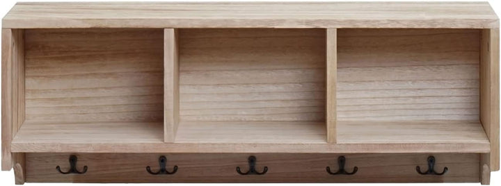 Mendler Wandregal HWC-K49, Garderobe Wandgarderobe Regal, 3 Staufächer 5 Haken 30x80x20cm Holz - nat