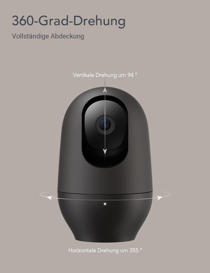 nooie Babyphone mit Kamera 2K, 360° Babyphone WLAN Überwachungskamera innen, Hundekamera mit App, Be