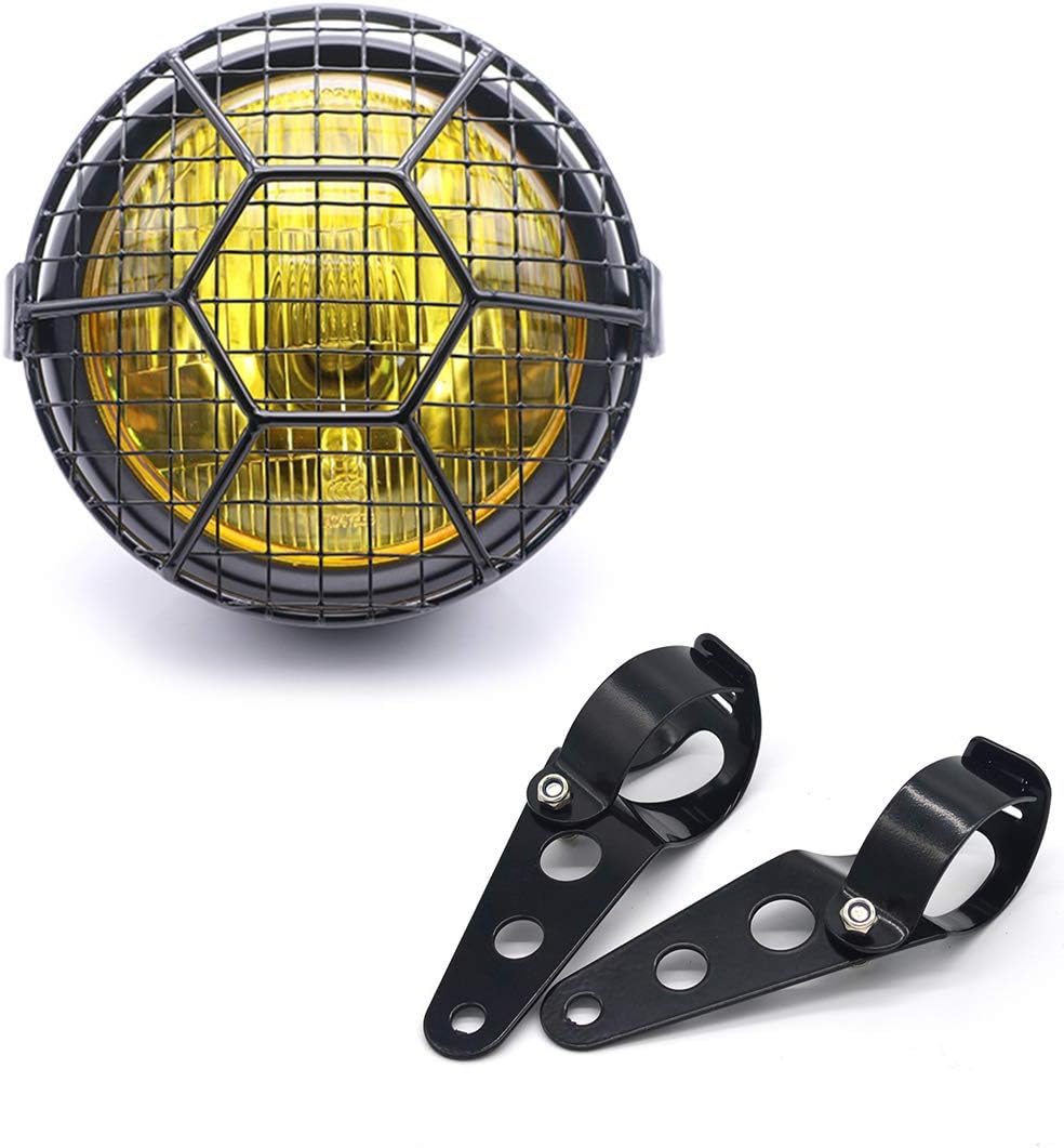Motorrad Scheinwerfer, Retro 6 '' Universal Halogen Frontscheinwerfer mit Lampenschirmabdeckung zur