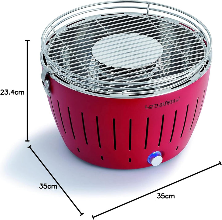 LotusGrill Classic Feuerrot G340 Rot Tischgrill Holzkohlegrill Raucharm USB-Anschluss Red, Red