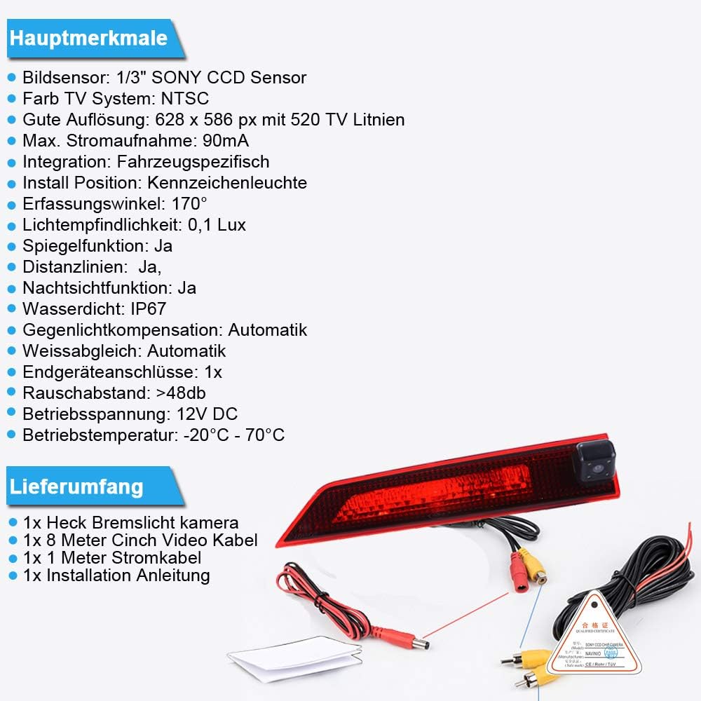 Auto Dritte Dach Top Mount Bremsleuchte Kamera Bremslicht Einparkkamera Rückfahrkamera IR Licht Repl