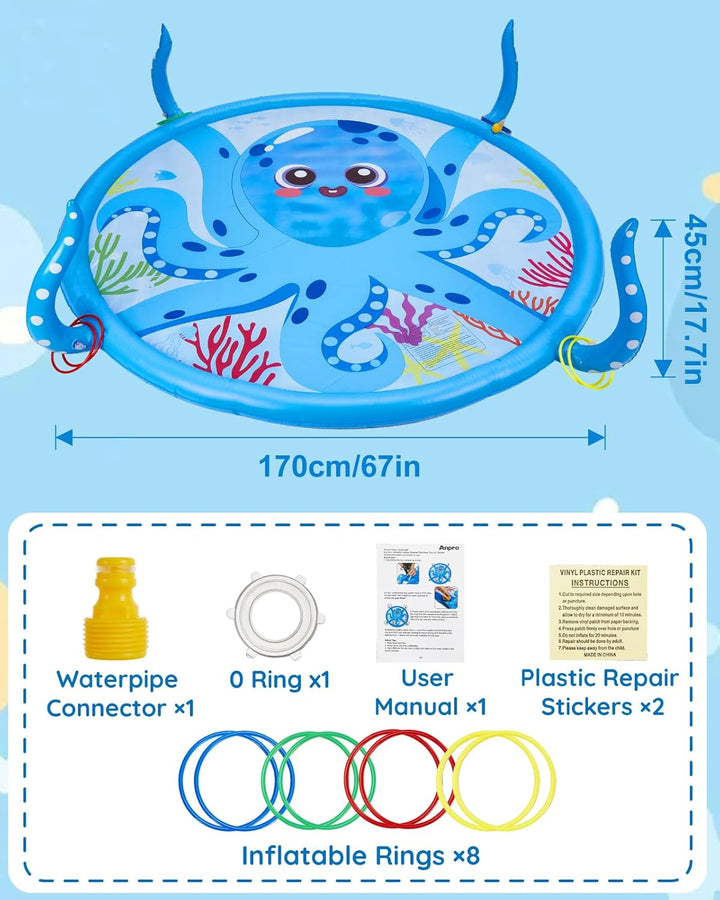 Anpro Sprinkler für Kinder, Aufblasbare Octopus-Wasserspielzeuge für Jungen und Mädchen, Sommer Outd