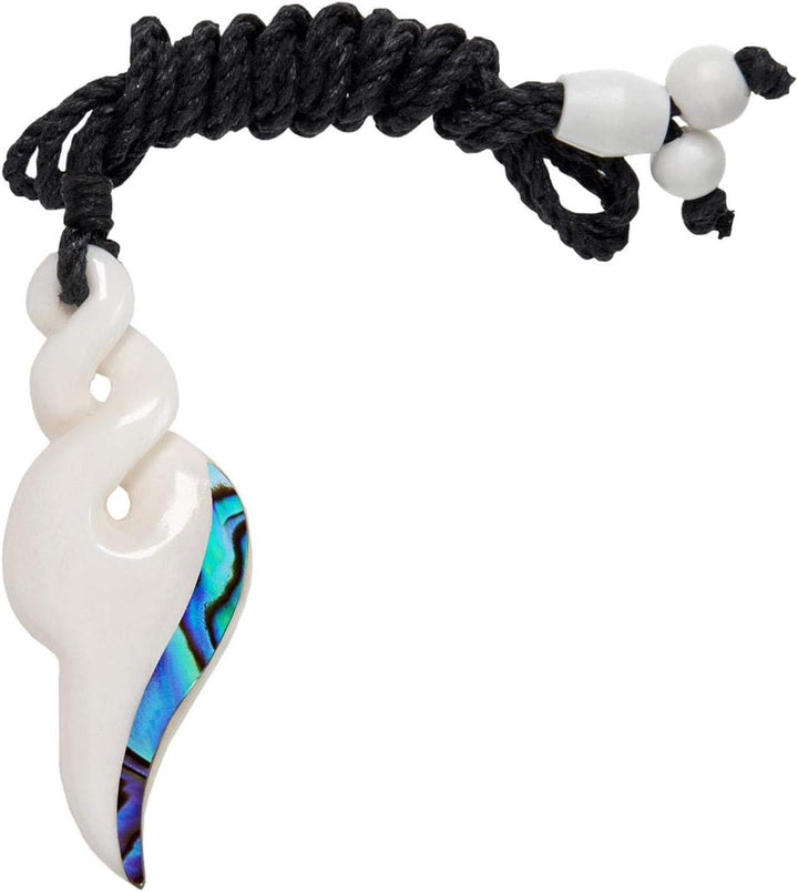 81stgeneration Unisex Geschnitzter Knochen Paua Abalone Doppel Pikorua Anhänger Halskette