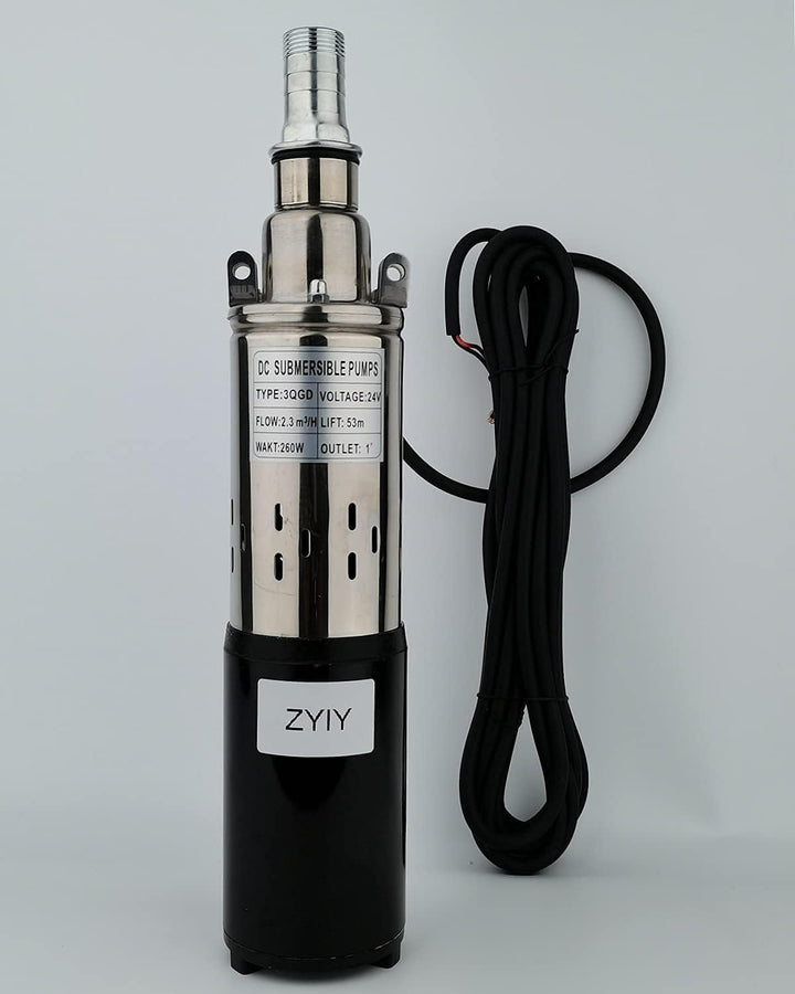 ZYIY Tiefbrunnenpumpe 53m 3In Rohr Edelstahl Tauchwasserpumpe 1In Auslass Wassertauchpumpe 260W 24V