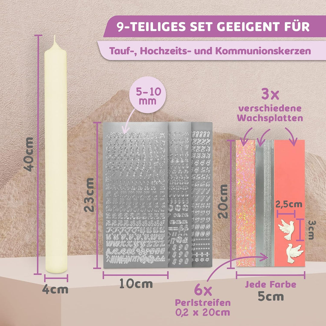 WikaKerzen Kerzen-Rohling Set für Taufe, Hochzeit oder Kommunion selbst gestalten inkl. Buchstaben z
