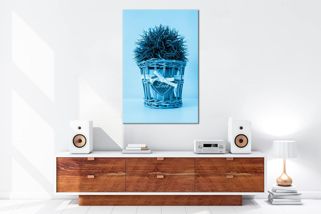 deyoli Schilf im Blumentopf Format 80x60 Effekt: Monocrome Blau als Leinwandbild, Motiv fertig gerah