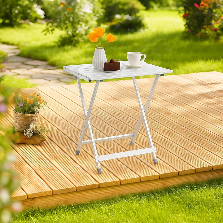 Relaxdays Klapptisch, wetterfest, Beistelltisch HBT: 61 x 49,5 x 47,5 cm für den Garten, robustes Al