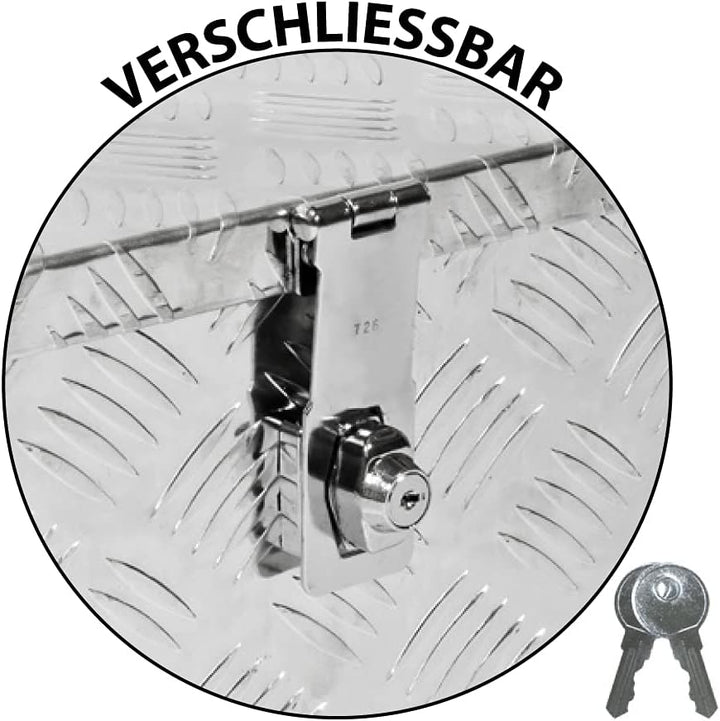 Trucky Truckbox, Deichselbox Aluminium, Anhängerbox 15 Grössen, Werkzeugkiste mit Schloss und Schlüs