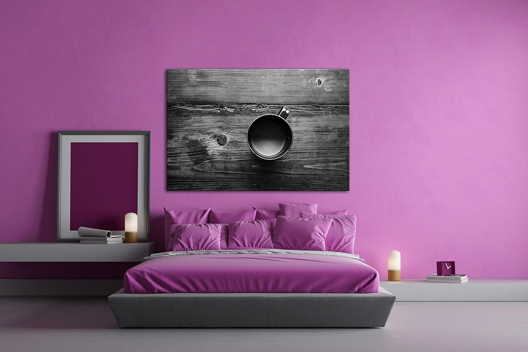 deyoli leckerer Kaffee auf einem altem Holztisch Effekt: Schwarz/Weiss Format: 80x60 als Leinwandbil