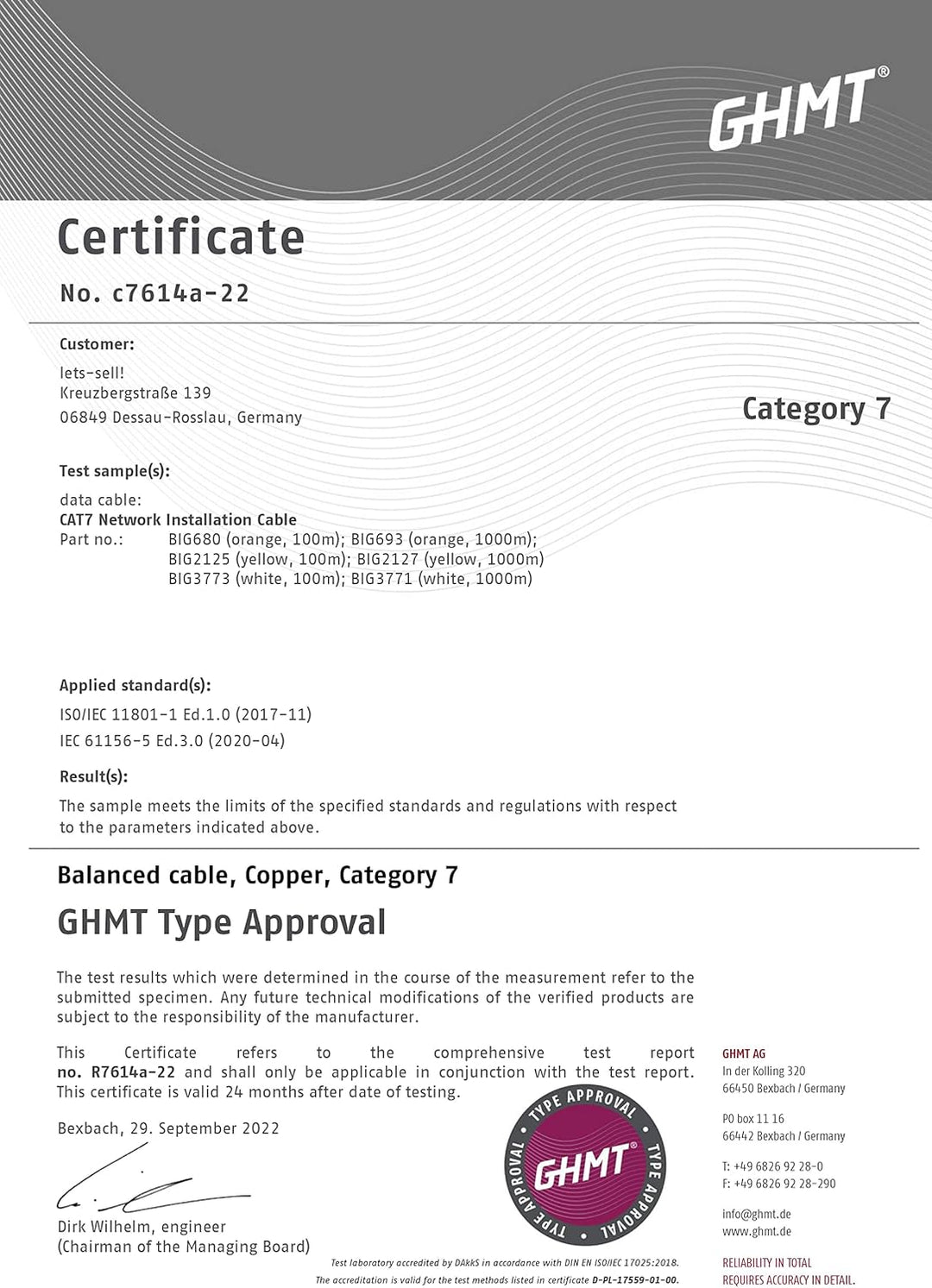 BIGtec CAT 7 Netzwerkkabel Verlegekabel LAN Kabel 100m CAT7 PiMF halogenfrei Zertifiziert GHMT BauPV