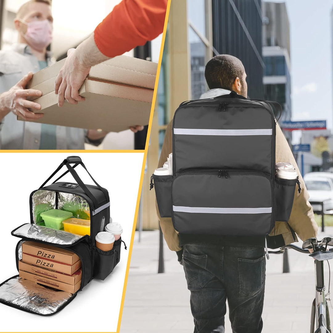 Trunab Pizza Tasche mit 4 Becherhaltern, 14-Zoll-Pizzaliefertasche mit Stützbrettern, Isolierte Lief