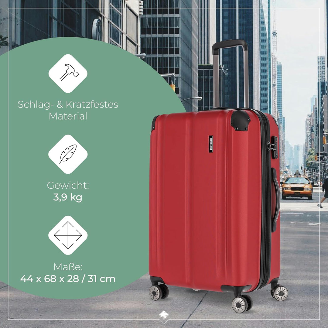 travelite 4-Rad Koffer M mit TSA Schloss + Dehnfalte, Gepäck Serie City: Robuster Hartschalen Trolle