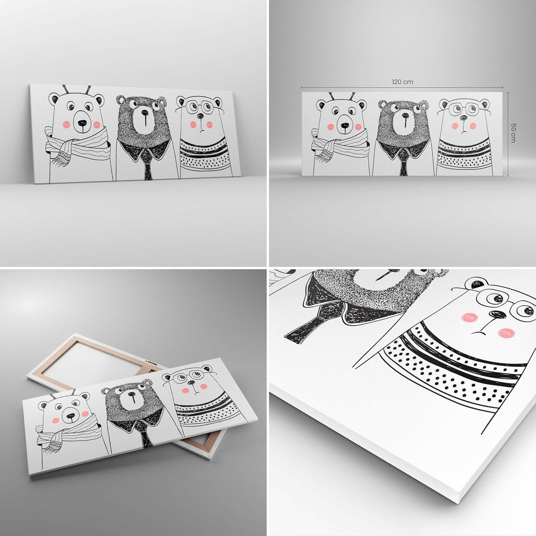 Wandbilder Dekoration Wohnzimmer Spass süss Teddybär Panorama Bilder auf Leinwand 120x50cm Leinwandb
