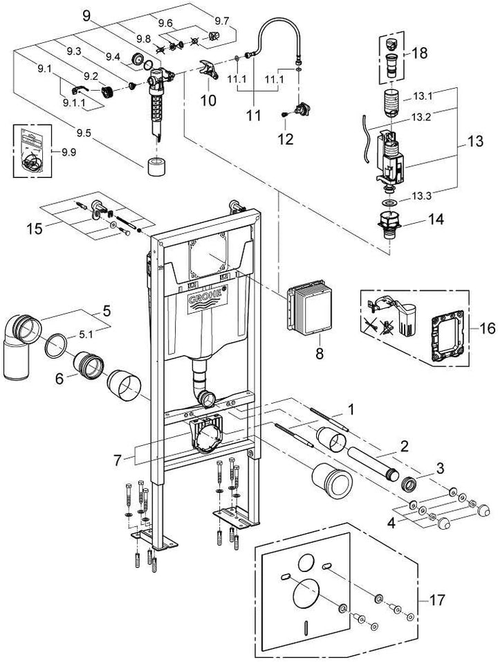 GROHE Rapid SL - Element für WC (0,82 m Bauhöhe, Keramikbefestigung, komplett vormontiert), 38526000