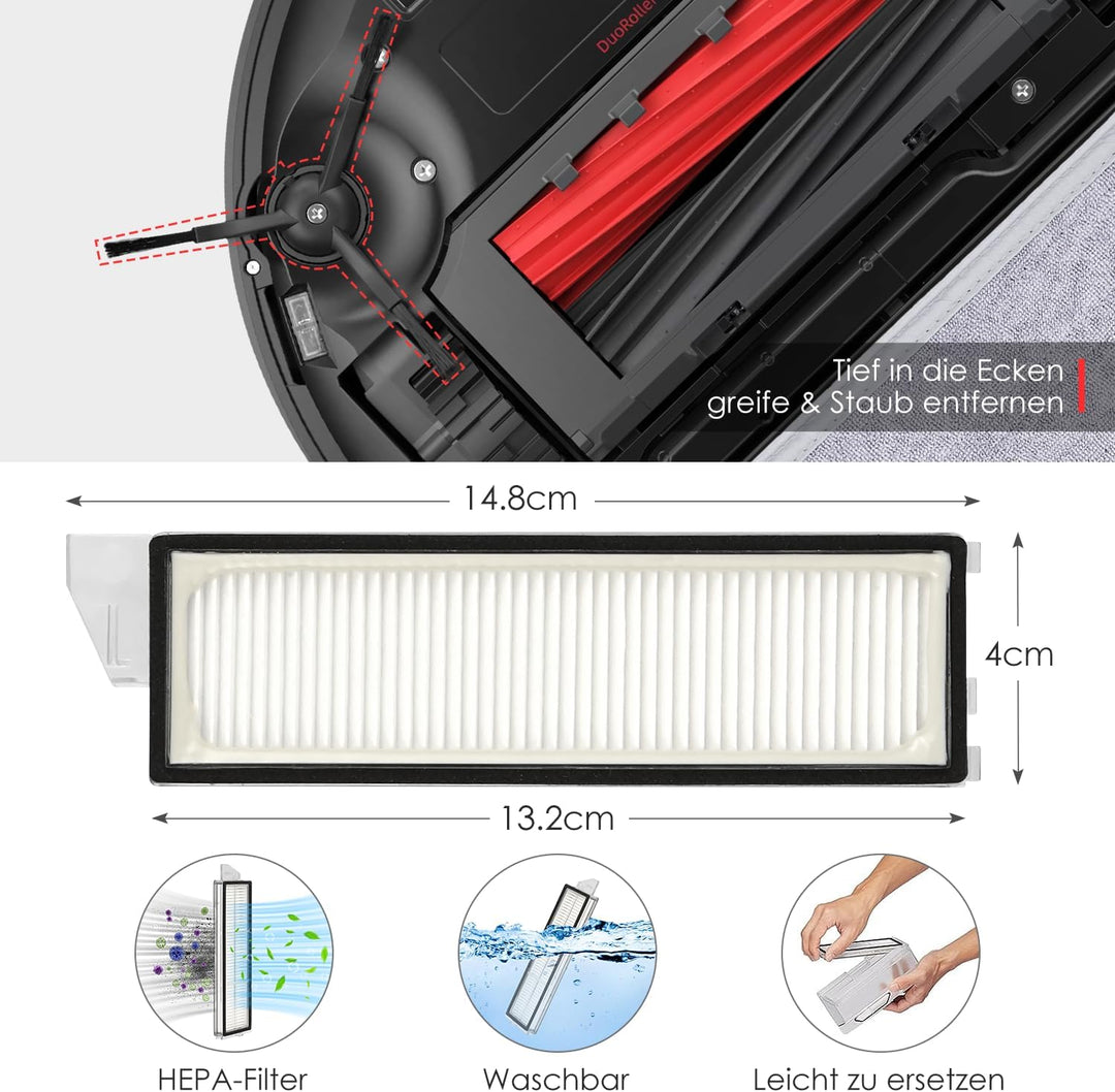 Zubehörset für Roborock S8 Maxv Ultra, oGoDeal 6*Staubbeutel 2*Main Rollbürste 4*Seitenbürsten 2*Fil